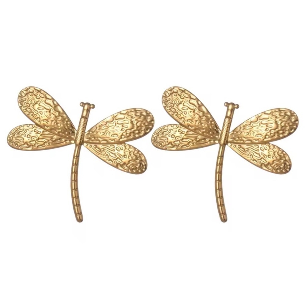 Gold Dragonfly Stud Earrings - Picture 7 of 8